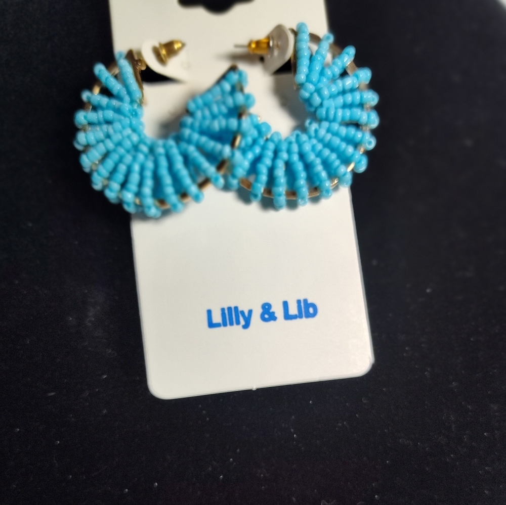 Lilly & Lib Turquoise Blue Beaded Hoop Earrings. NWOT
